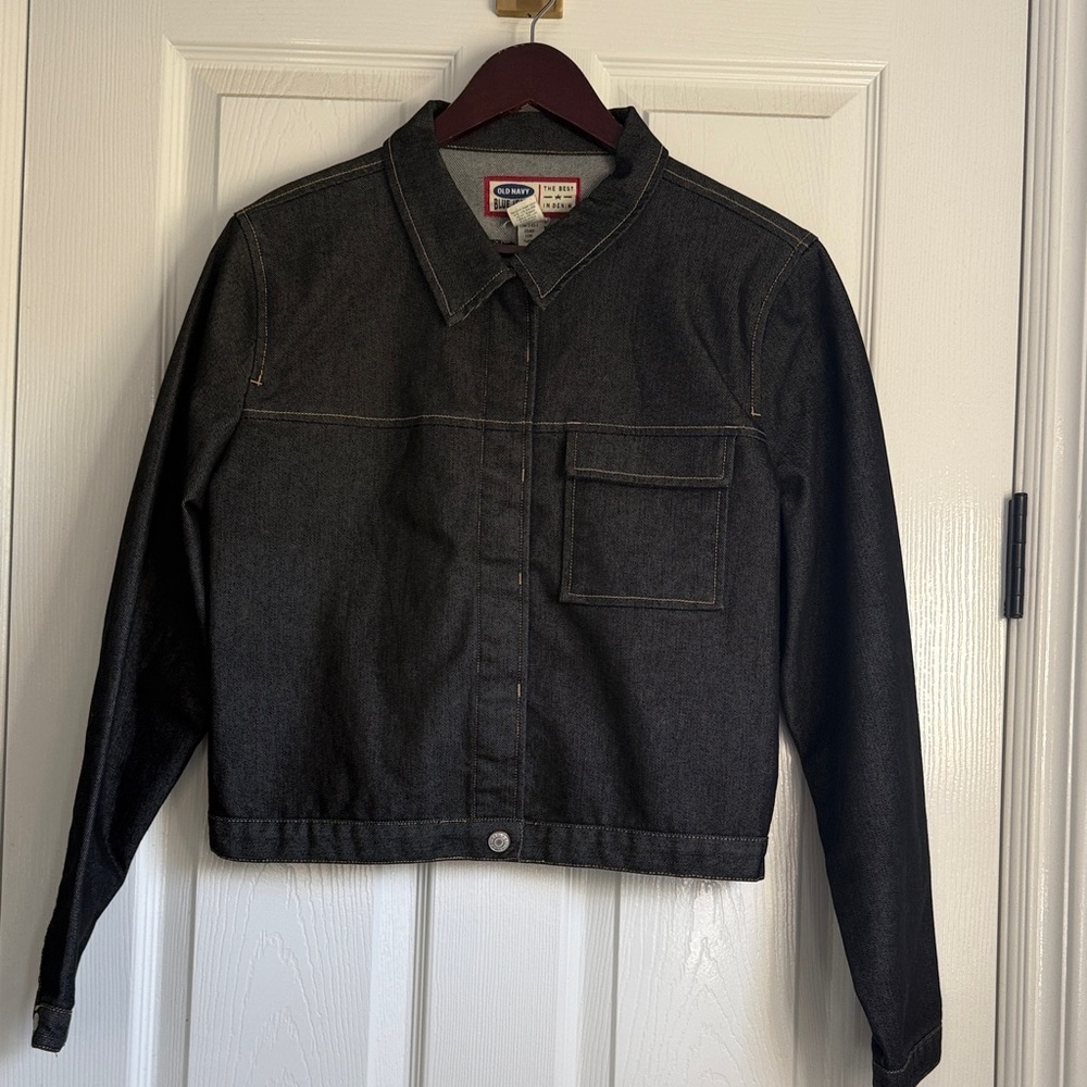 Old Navy Black and White Striped Denim Jacket